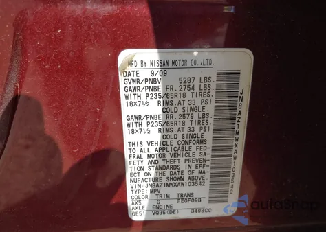 2010 Nissan Murano Sl из США, поврежденный, VIN JN8AZ1MWXAW103542